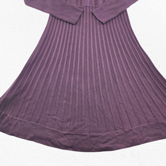 Calvin Klein Purple Ribbed Knit Fit & Flare Sweater Dress Long Sleeve Size Large - Picture 4 of 9